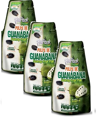 Pulpa de guanábana de guanábana Fruit Pulp FruPack de 16 onzas, paquete de 3 unidades en total de 48 onzas