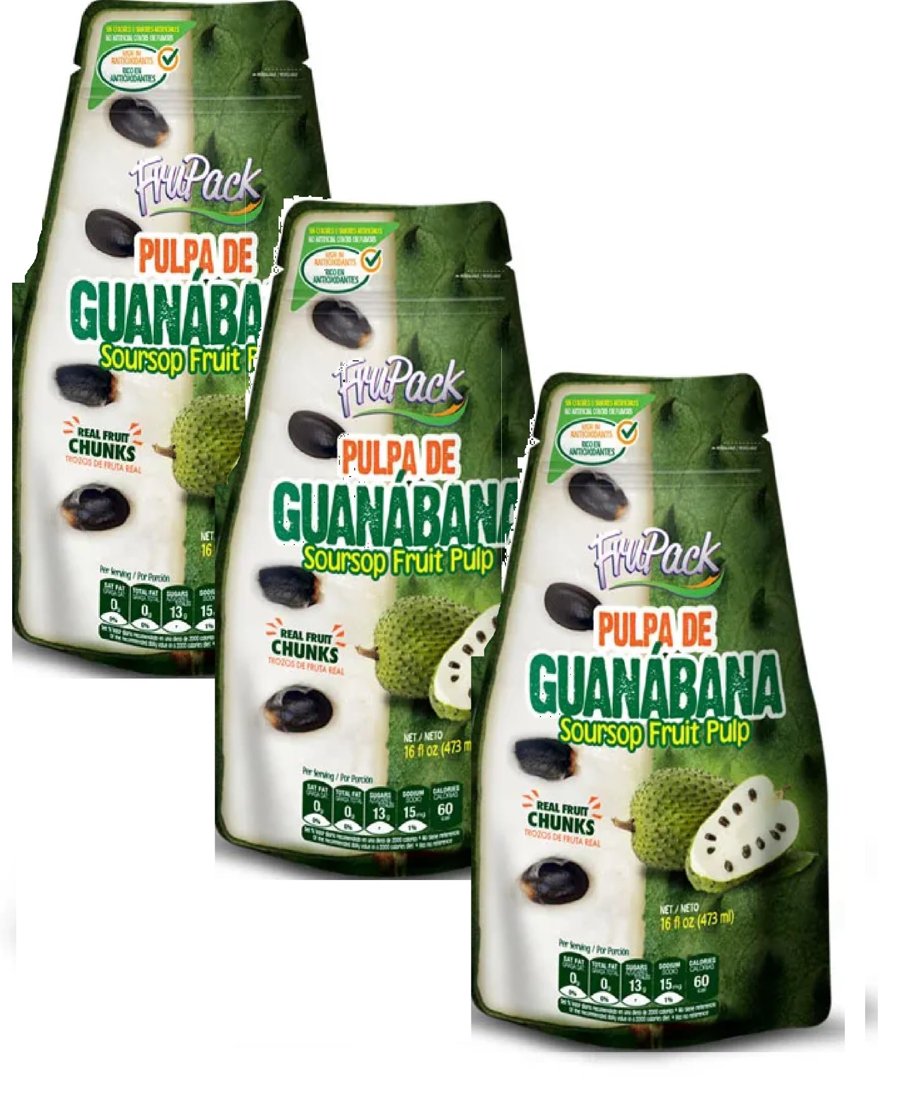 Guanabana pulpa Soursop Fruit Pulp FruPack 16oz- pack of 3-Total 48oz