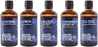 Mystic Moments | Favourite Organic Essential Oil Gift Starter Pack 5x100ml | Lavender, Lemon, Orange Sweet, Peppermint Pre...