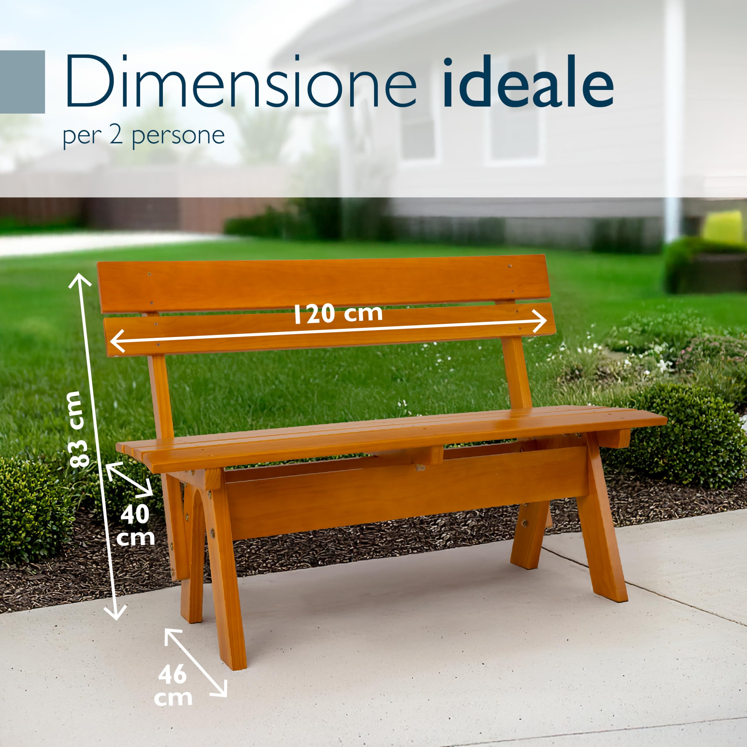 Beautissu Panca Panchina da Giardino in Legno Massiccio Resistente alle Intemperie 2 Posti a Sedere 120 cm – Panchine Panchina da Esterno all'aperto Durevole Robusta per Balcone Terrazza – GR