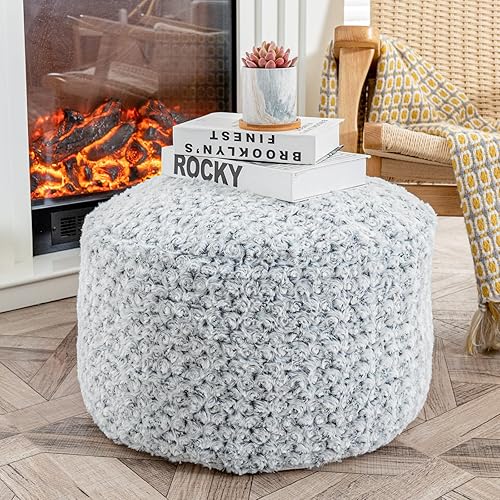 Miniatura 3 de Puf otomano redondo relleno, taburete para pies de piso, silla puf de piso para sala de estar, dormitorio, una pieza de espuma de alta resistencia,