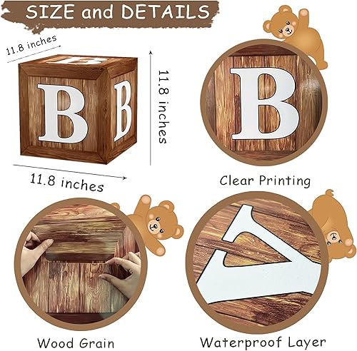 Miniatura 2 de Cajas de exhibición para baby shower con impresión de veta de madera para decoraciones de fiesta, telón de fondo neutro para fiesta de revelación de