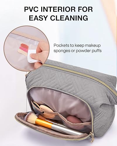 Miniatura 3 de BAGSMART - Bolsa de maquillaje de viaje, bolsa de cosméticos, estuche organizador de maquillaje, grande, de apertura amplia para mujeres, bolso para