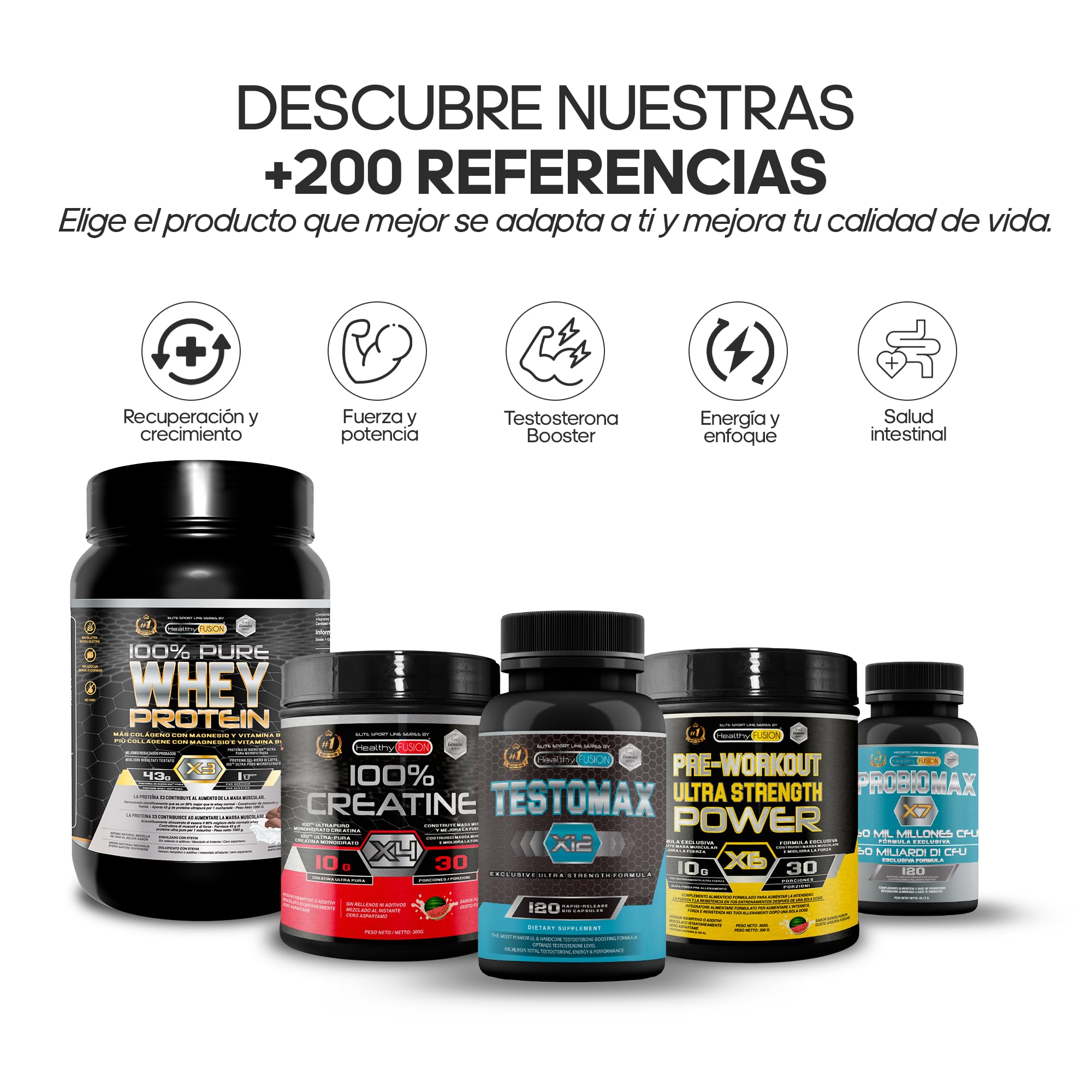 Healthy Fusion TestoMax | Booster de Testosterona Energizante | Maca, Ginseng, Tribulus, Taurina y Vitaminas | Aumenta la masa muscular | Acción quemagrasas y vigorizante | 120u