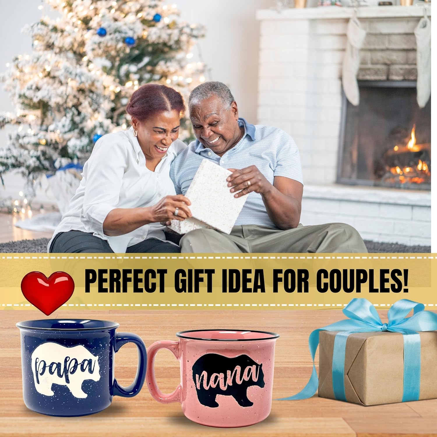 Brooke & Jess Designs Nana and Papa Bear 15 oz Cute Coffee Mug for Grandma, Grandmother - Grandma Gifts, Mother's Day, Christmas, Birthday (Nana Bear Coral and Papa Bear Dark Blue Gift Set)