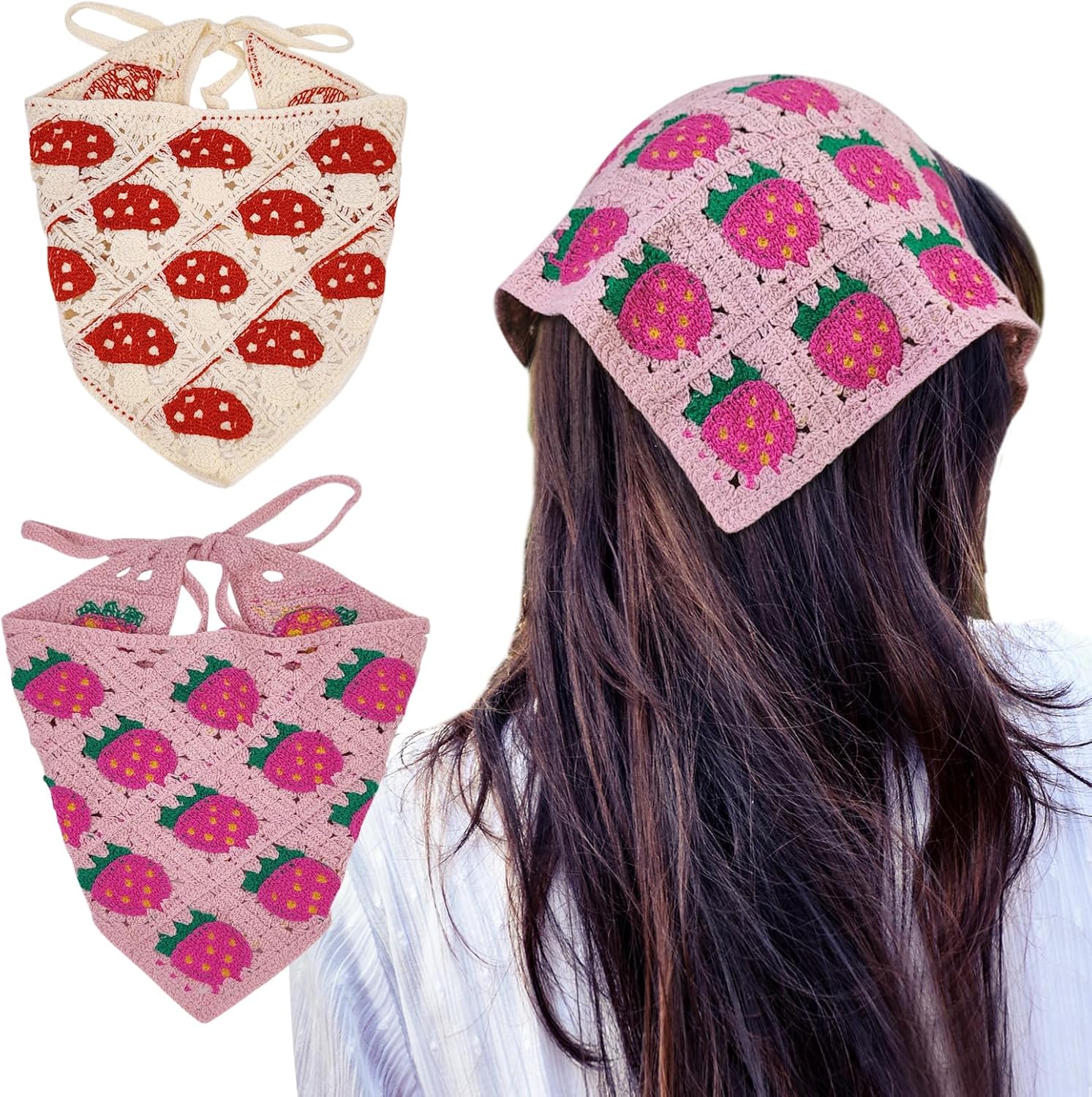 ハット YOUHEE YOUHEE KNIT BANDANA BRIGE HFZRZFH 2-Pack Soft and Breathable Black and White Crochet