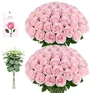 50 Pcs Artificial Roses +10 Eucalyptus + 1 Sachet (Pink) | Fake Velvet Silk Roses Realistic Rose for Wedding Centerpieces Flower Arrangement Home Decor