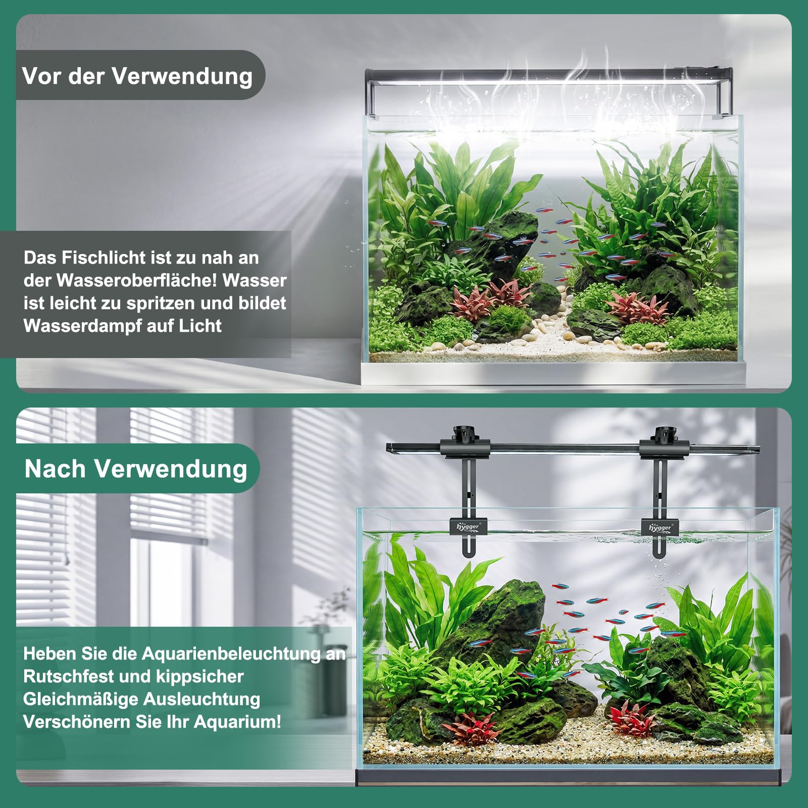 hygger Supporto per lampada da acquario, Supporto rialzato per lampada, regolabile in altezza 8.13 inch, supporto per lampada da acquario in lega di alluminio per acquari marini e d'acqua dolce, nero