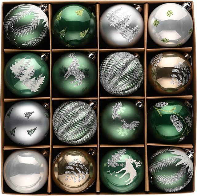 Valery Madelyn 16pcs 8cm Shatterproof Christmas Baubles, Delightful Oasis Green Christmas Ball Ornaments for Christmas Tree Decoration