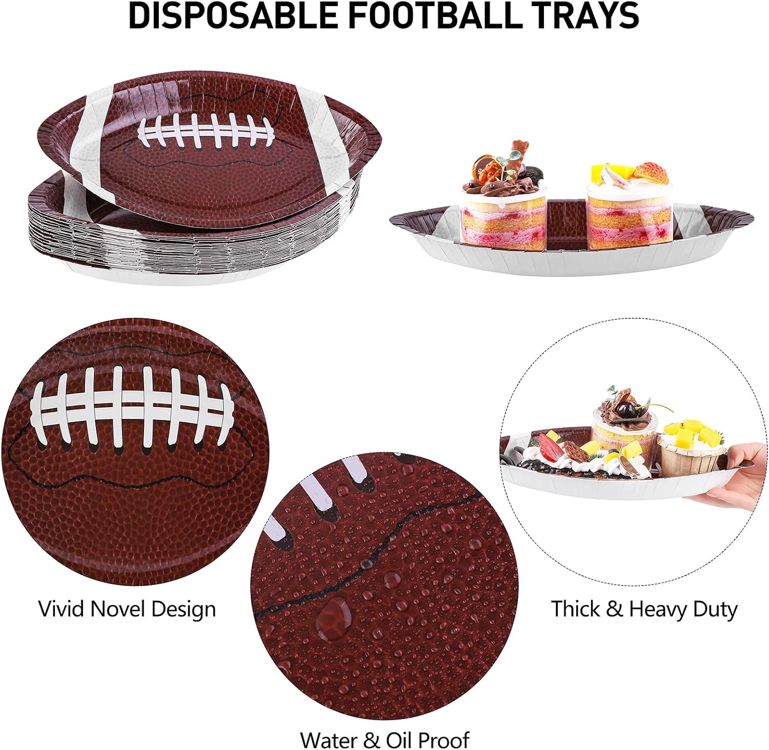 durony 50 Pieces Football Paper Plates Disposable Football Shaped Plates Football Party Supplies Serving Trays for Sports Game Birthday Party and Football Game Day Decorations, 11.5 x7.5 Inch - Image 3