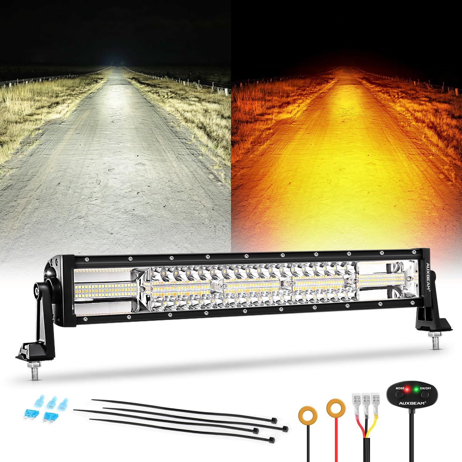 Auxbeam 6 Modes Amber White Series 22-Inch LED Light Bar Offroad Light