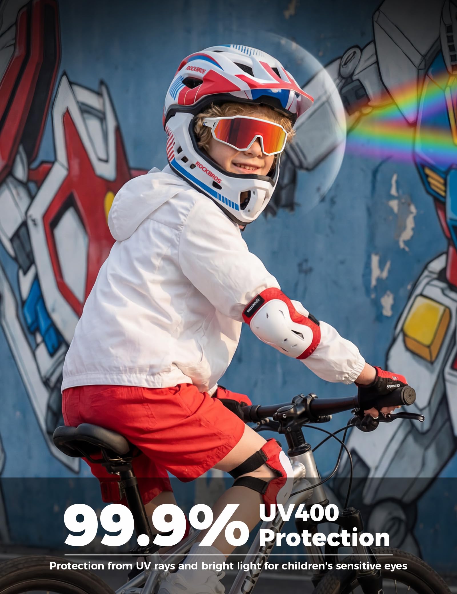 ROCKBROS Occhiali da Sole Ciclismo Fotocromatici per Bambini 26g Leggero | UV400 Protezione, Montatura TR90, Nasello Regolabile, con Cinturino, Occhiali Sportivi per Bici Corsa Viaggi