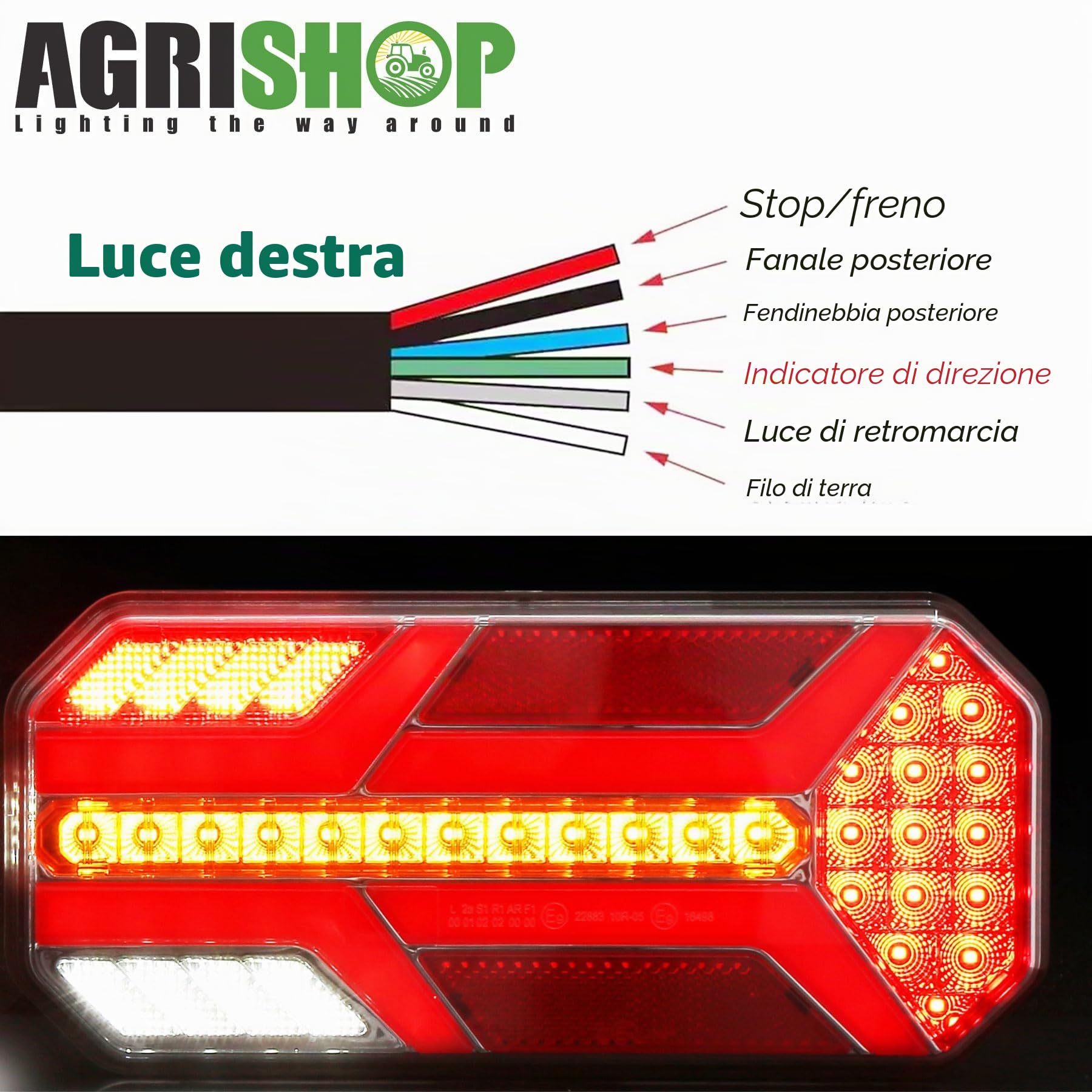 Kit Luci Posteriori Led per Rimorchio 12/24v,7Funzioni 2pcs Fanale Posteriori Rimorchio, E-Mark Fanali Posteriori Led Impermeabile Camion Caravan Lampada per Furgoni Trattore