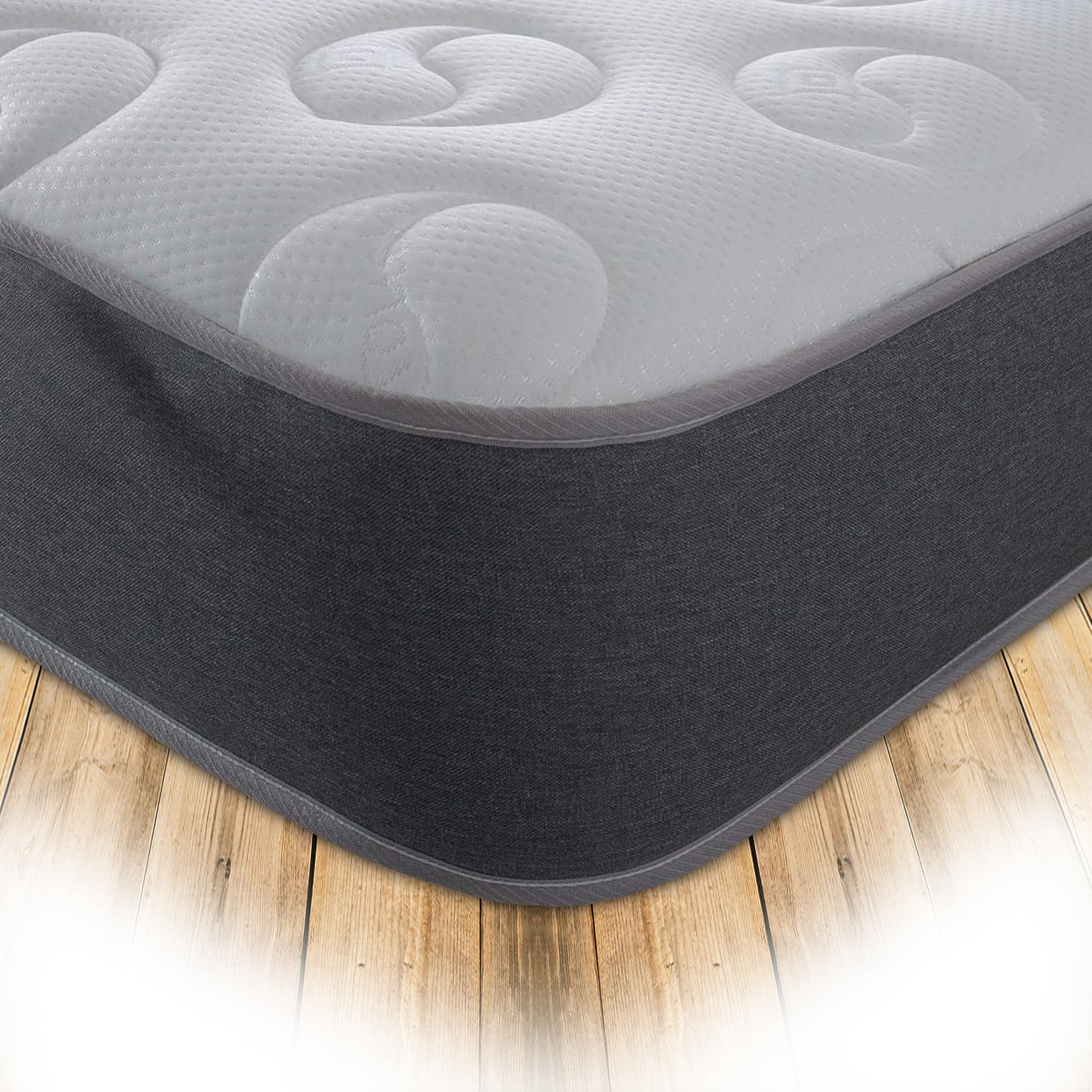 Starlight Beds Ying & Yang Hybrid Double Mattress. Premium Sprung Mattress with Memory Foam. 20cm Deep, Grey. Double - 4ft6 x 6ft3 (135cm x 190cm)