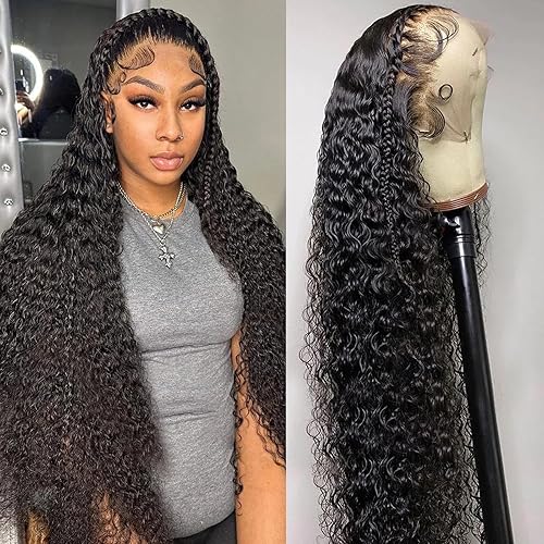 13x6 Water Wave Lace Front Wigs Human Hair Wigs 10A 30 Inch 250 Density HD Transparent Wet and Wavy Lace Front Wigs Human Hair Glueless Deep Curly Lace Frontal Wigs Human Hair Pre Plucked for Women