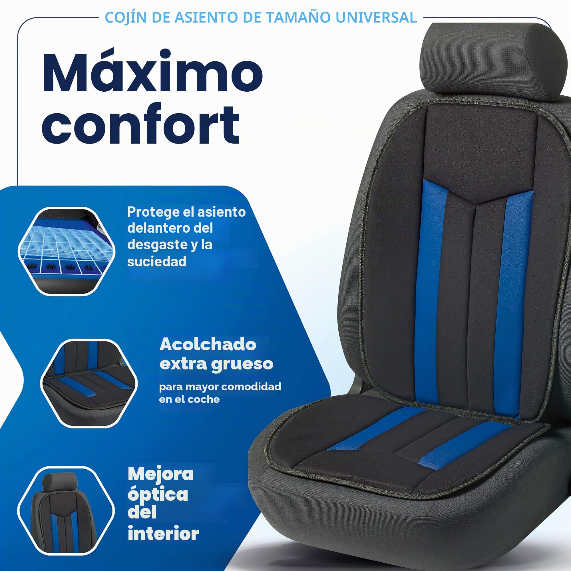 WALSER Funda de asiento de coche Elegance Plus, Funda de asiento de coche universal, Protector de asiento de coche, Funda de asiento negro/azul