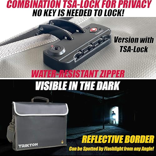 Miniatura 2 de TRIKTON XL 16 x 12 x 3.5, bolsa de seguridad ignífuga para documentos con cerradura TSA, XL, cremallera de apertura completa, almacena archivos de