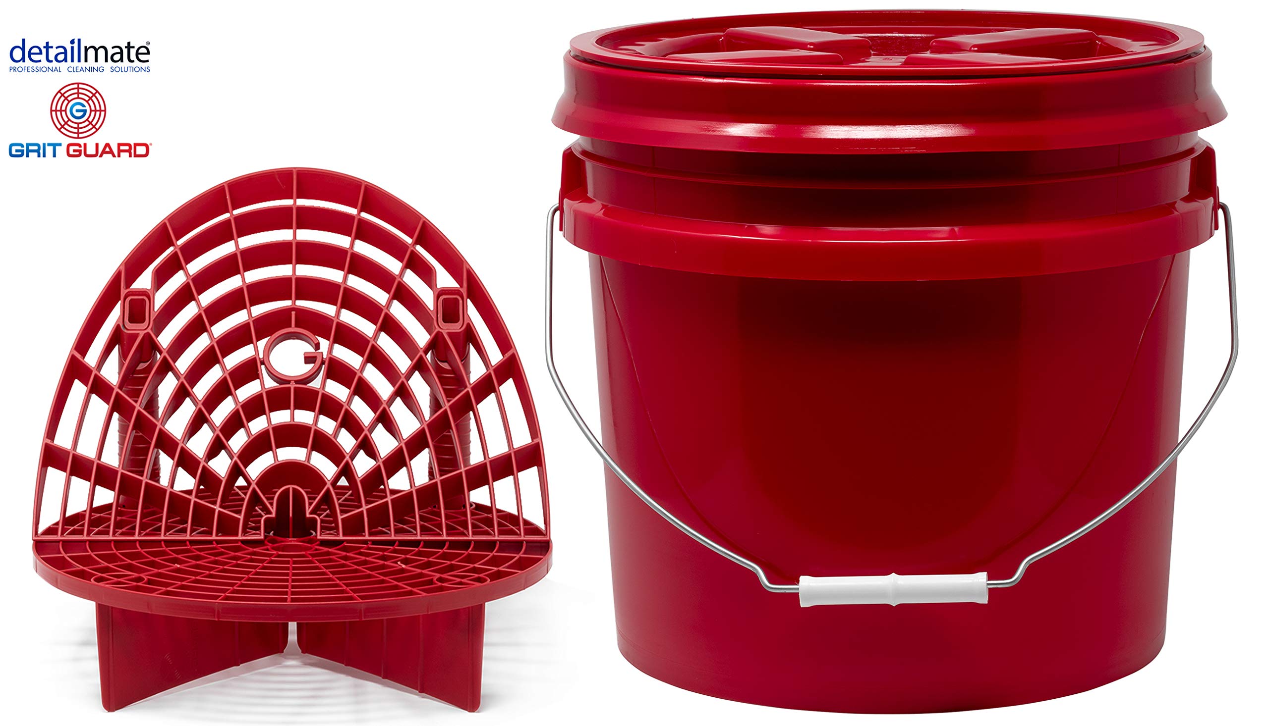 detailmate Roter Bucket Set - Grit Guard Wasch Eimer rot 3,5 Gal (ca 12L) + GritGuard Schmutz Einsatz + Waschboard + Gamma Seal Deckel