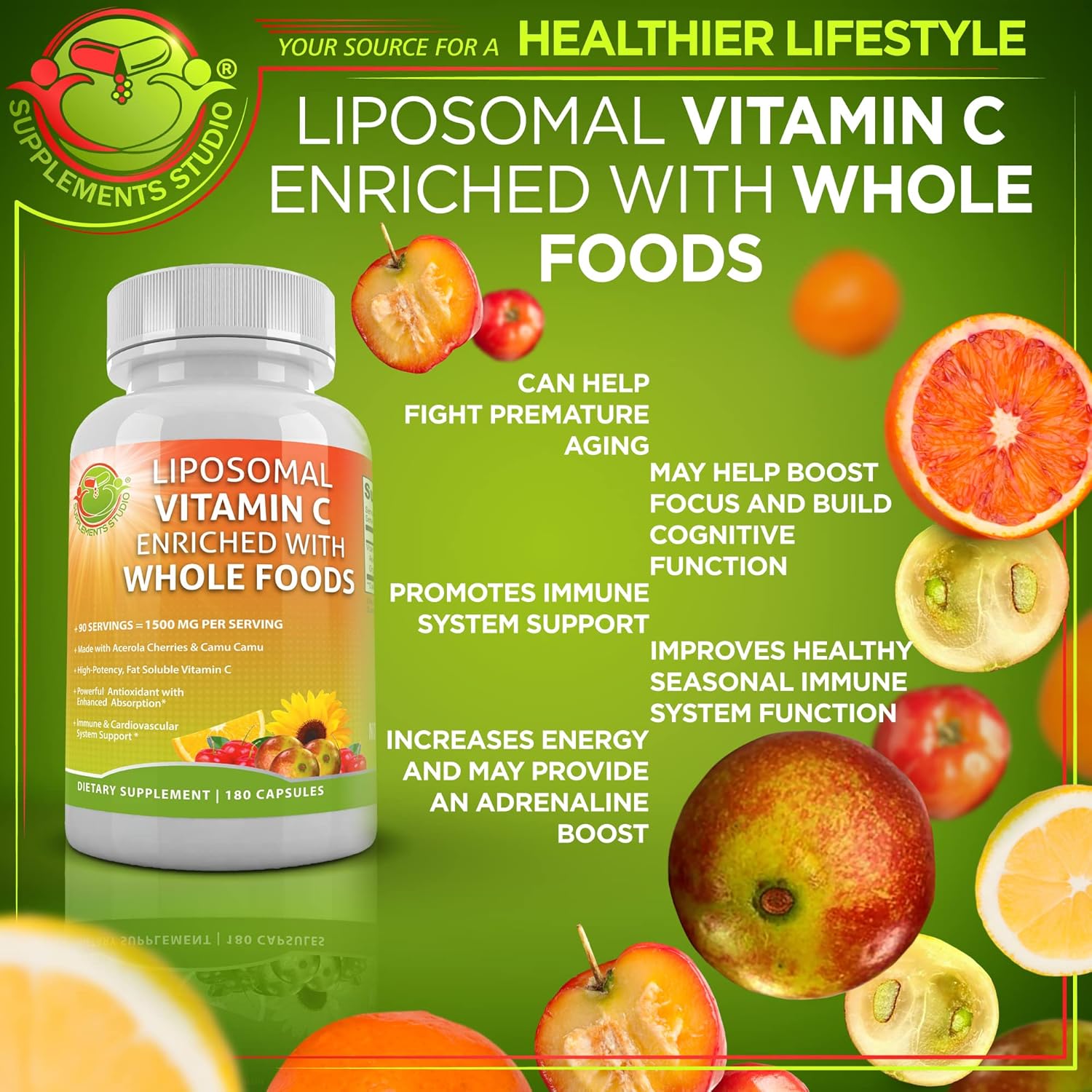 SUPPLEMENTS STUDIO Immune-Boosting Pack - Quercetin with Bromelain Supplement Bundle Up with Liposomal Vitamin C 1500mg for Day to Day Immune Booster and Overall Health Support : Health & Household