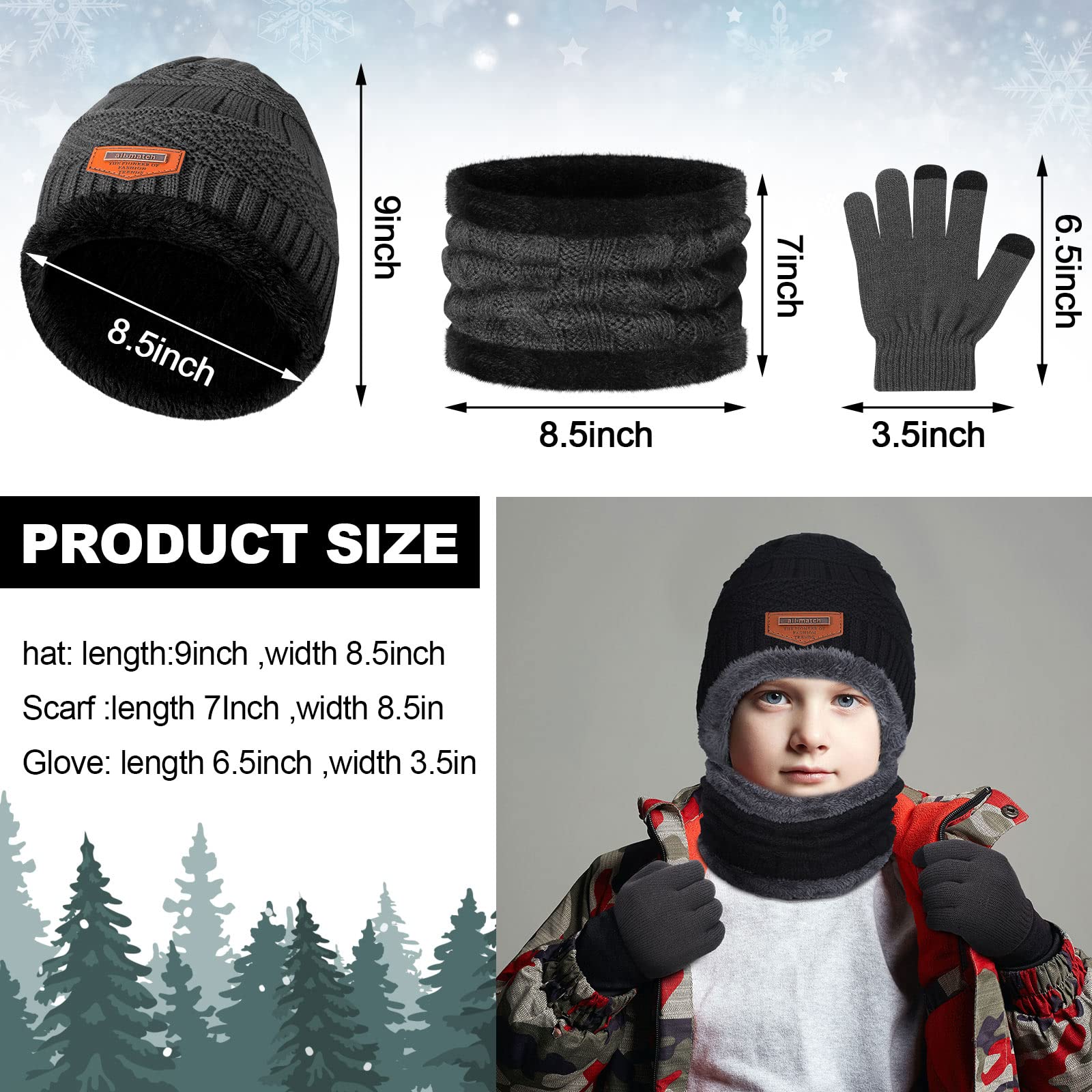 18 Stück Kinder Winter Mütze Schal Handschuhe Set Gestrickte Fleece Beanie Mütze Schals Touchscreen Handschuhe für 5-12 Jahre alt Mädchen und Jungen, Mehrfarbig, Einheitsgröße