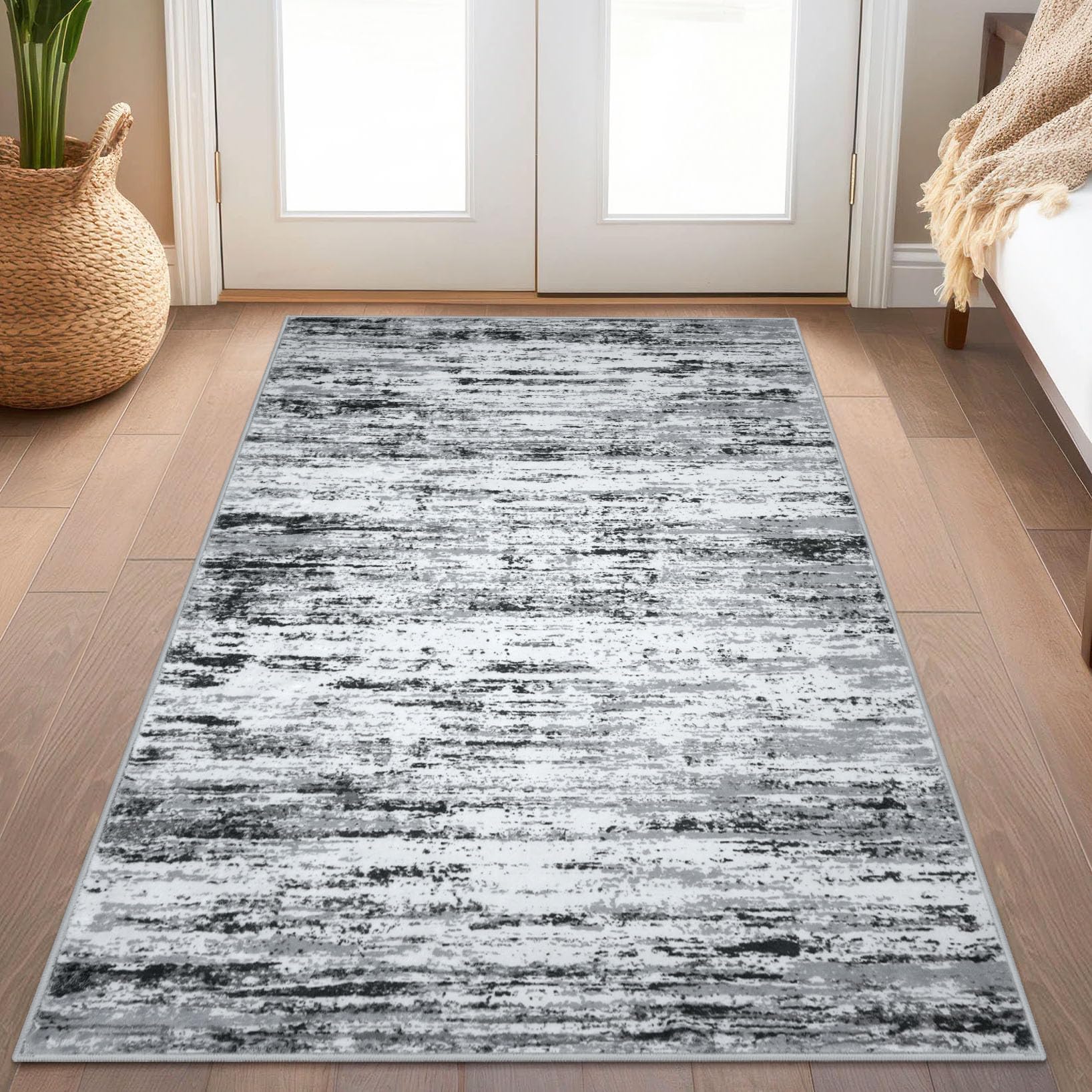 (SIMILAR ITEM) Modern Abstract Small Area Rug Indoor 3x5 Washable Rug Non-Slip Soft Entryway Rug Black Gray White Kitchen Mats Print Faux Wool Floor Carpet Throw Rugs for Entrance Bedroom Office Home Decor