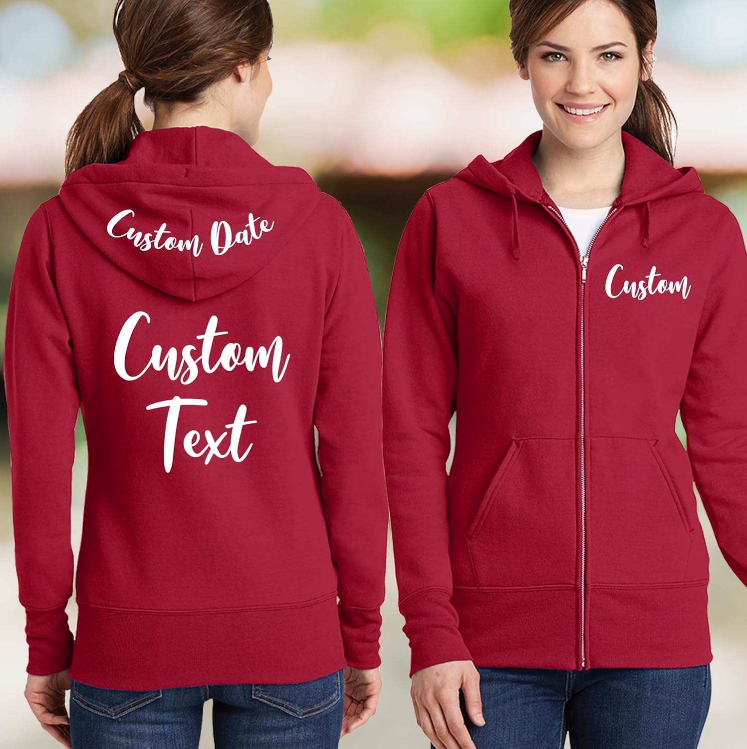 TEEAMORE Custom Womens Full-Zip Hoodie Sweatshirt Wedding Anniversary Bachelorette Bridal Shower - Image 2