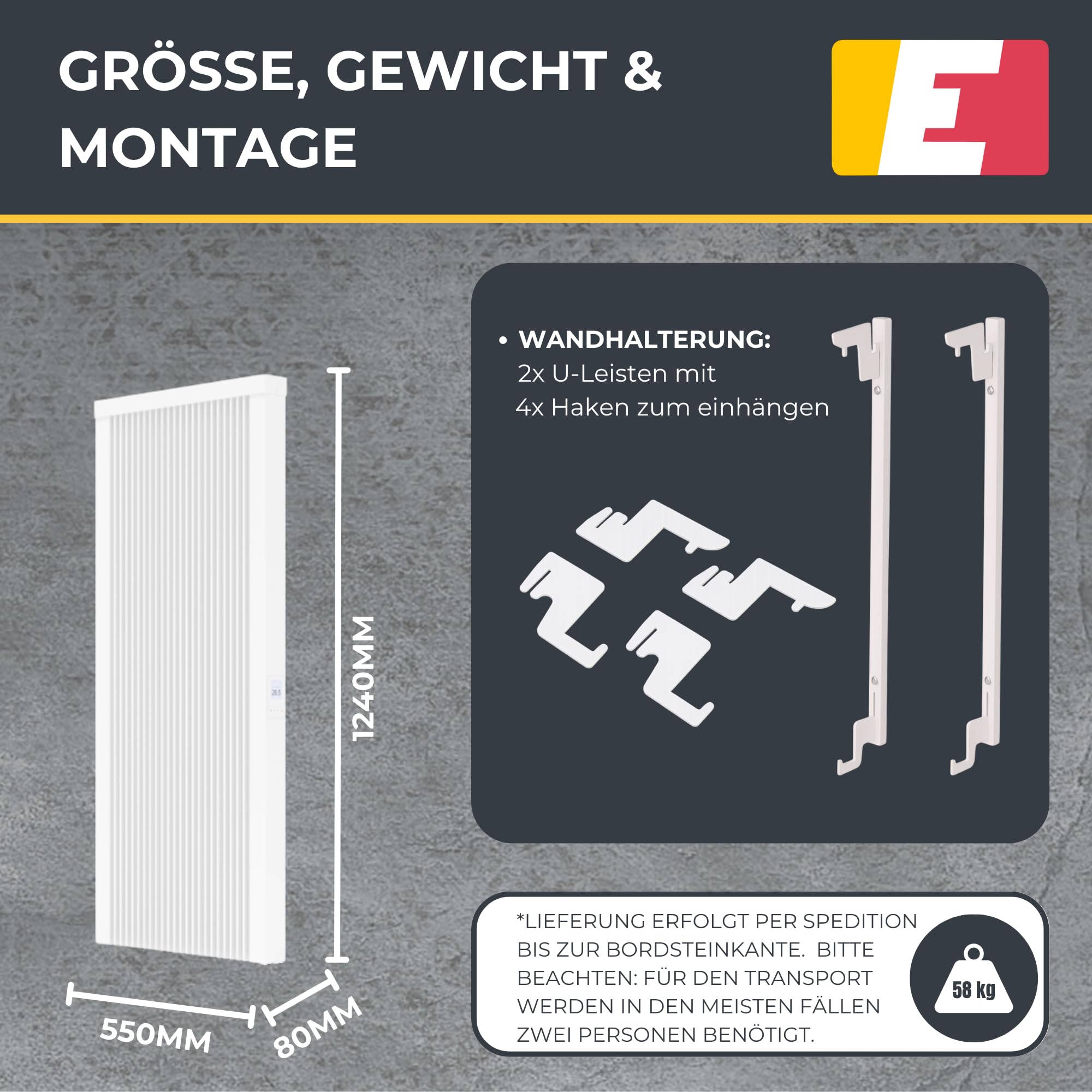 Areo Smart Up 1000 W Elektroheizung Wandmontage - Elektroheizkörper mit Thermostat - Elektrische Heizung Smart Home - App steuerbare Heizung WLAN steuerbar - Digitale Elektroheizung hoch