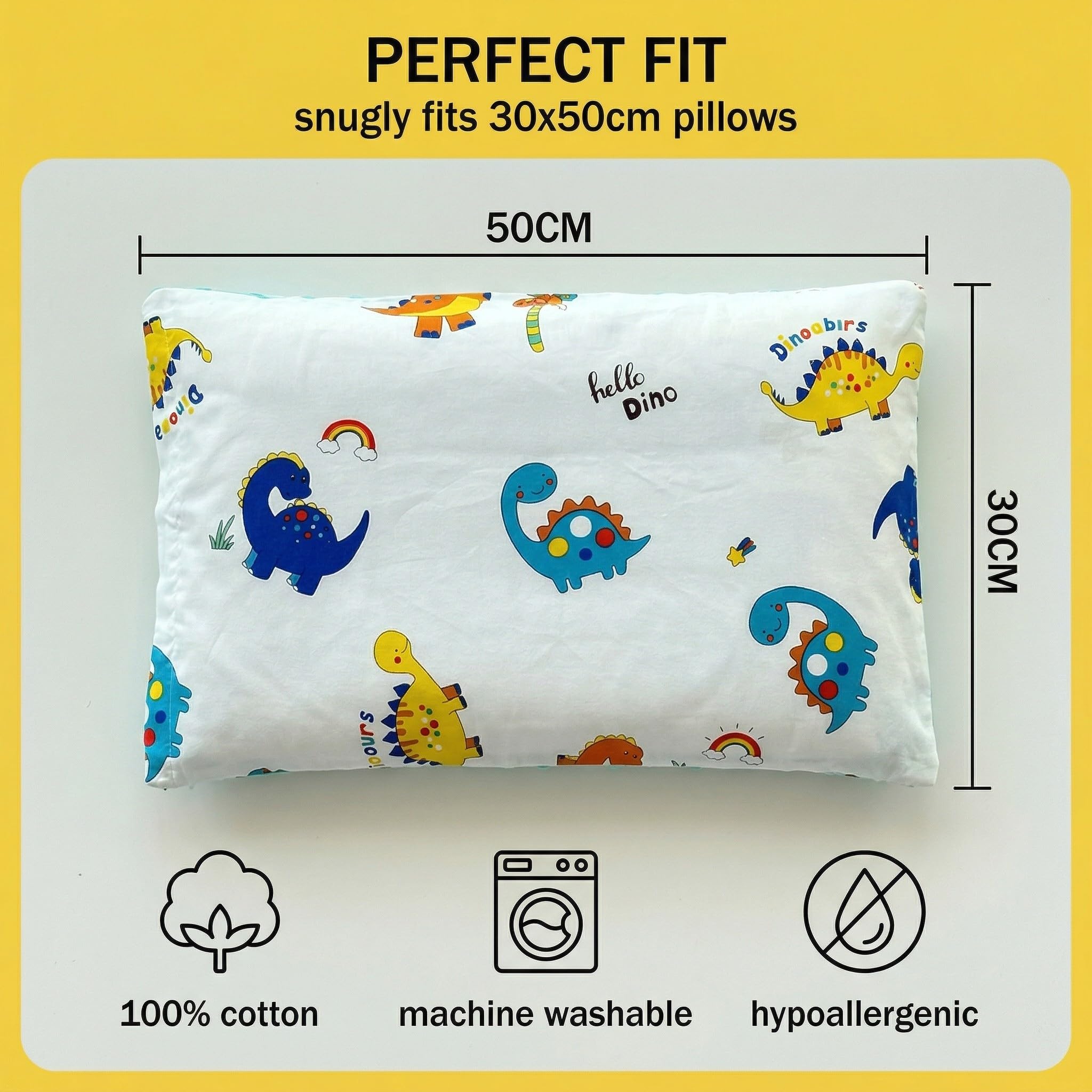 Federa per Cuscino Modello Dinosauro 30x50 cm Morbido Traspirante per Bambini Neonati