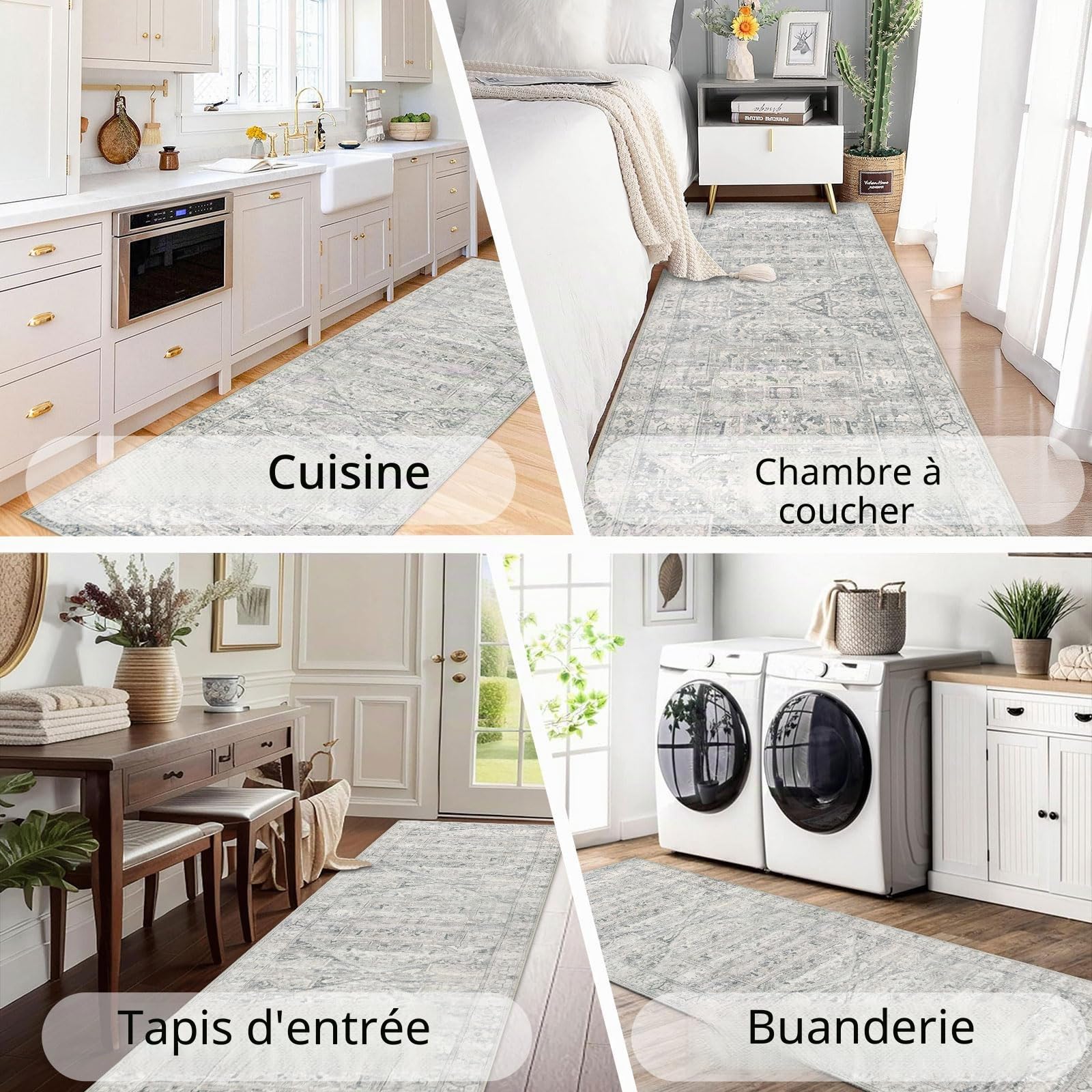 Tapis de couloir Homcomodar, style bohème et vintage, 80 x 300 cm, lavable, pour couloir, cuisine et entryway