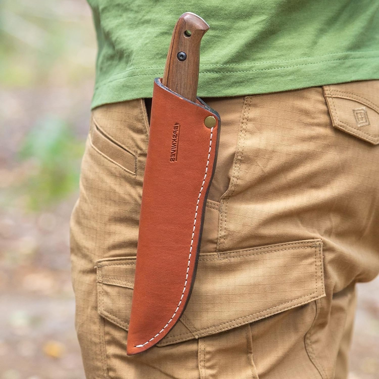 BPSKNIVES Left Hand BS2FT CSH - Full Tang Bushcraft Knife With Leather Sheath - Survival Tactical Knife - Camping Knives - Outdoor Knives - Fixed-Blade Carbon Steel Utility Knife