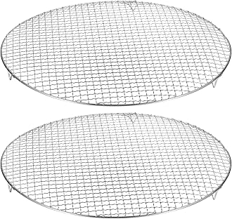 HARFINGTON 2pcs Round Cooking Rack 15-inch 201 Stainless Steel Cross Wire Barbecue Grill Net with 20mm Legs for Cooking Baking Steaming BBQ