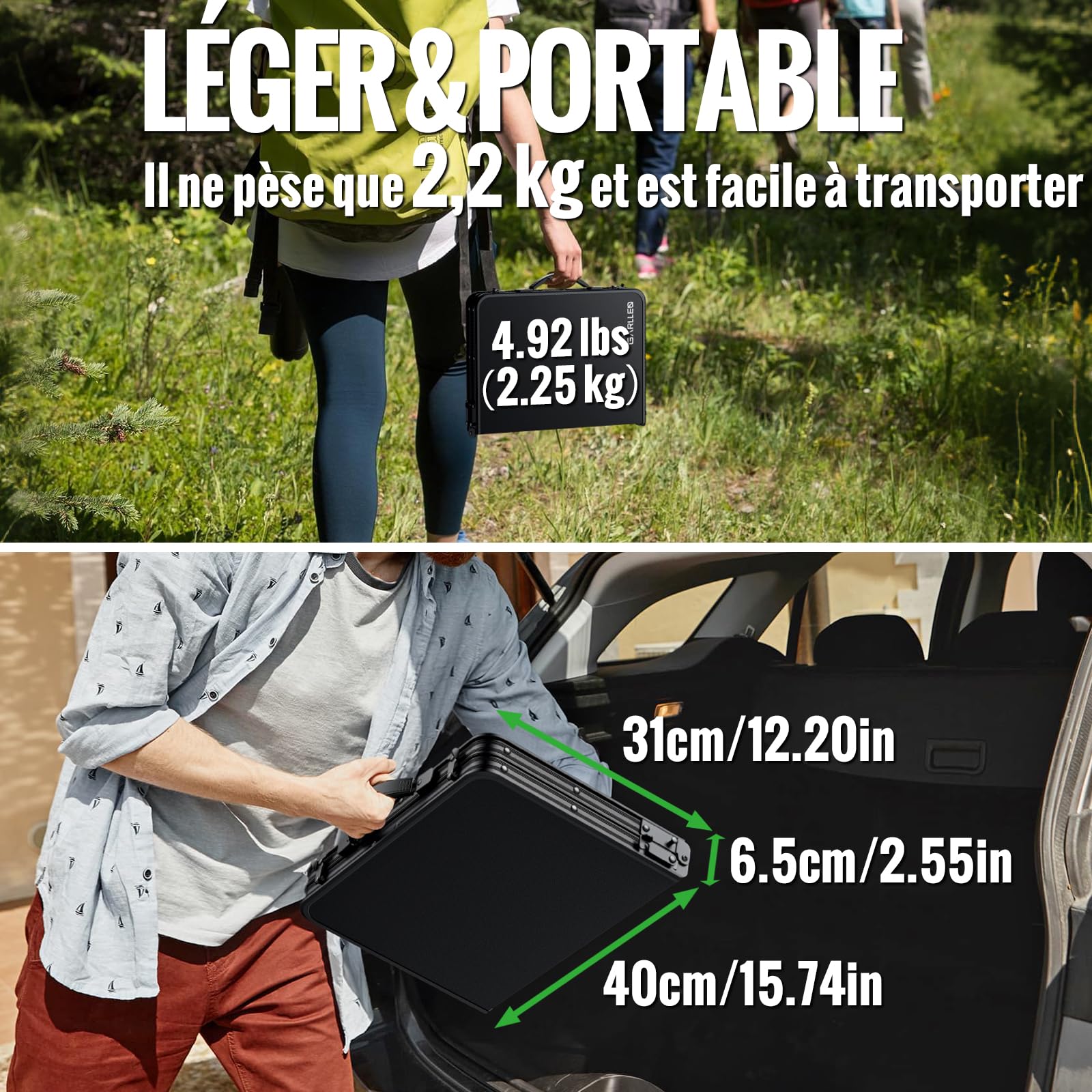 GARLLEN Table de Camping Pliante avec Plateau en Plastique imperméable, Table de Pique-Nique Portable avec 3 hauteurs réglables, Cadre en Aluminium, Table d'extérieur pour Barbecue, Camping | Table Pliante Exterieur à 3 Hauteurs Réglables,Table de Pique-n