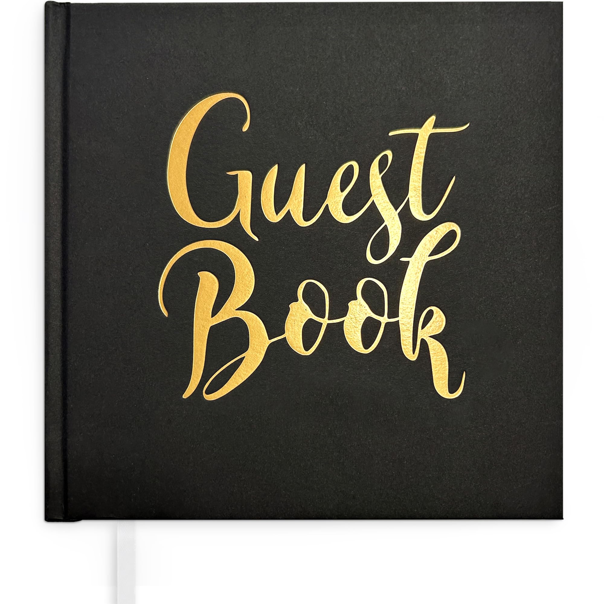 Plantvibes ® Noble libro de visitas negro y dorado, 72 páginas, tapa dura libro de invitados vintage para bodas, bautizos o cumpleaños, libro de invitados de boda