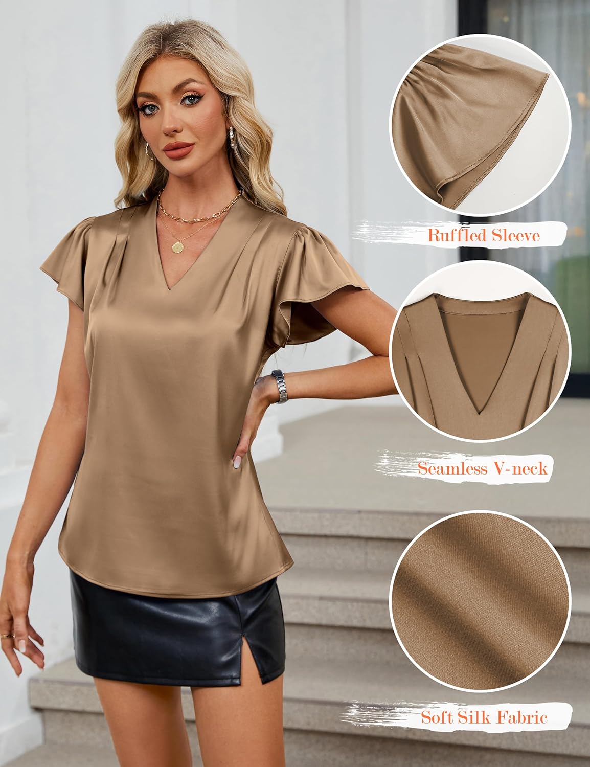 Blooming Jelly Women's Ruffle Sleeve V Neck Pleated Blouse - Image 4