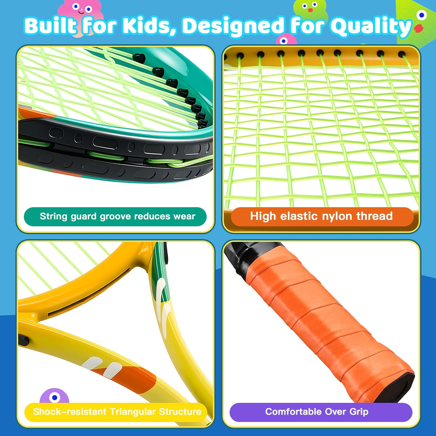 AboveGenius Kids Tennis Racket Set, 21/23/25 inch Tennis Racket for Toddler Youth Starter Kit, 3 Balls, 2 Lightweight Racquets with Easy Carrying Shoulder Strap Bag