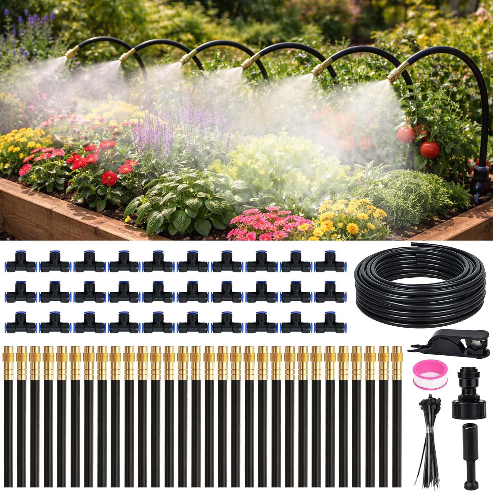Irrigation System Kit, 360° Bendable Garden Watering System, 30M / 98.42FT Automatic Drip Irrigation Plant Watering Devices, Irrigation Hose Adjustable Sprayer for Garden Outdoor Plants