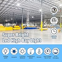 Vista 3 de Luz LED de alta bahía súper brillante regulable AC100-277V 240W 36000LM 5000K DLC/ETL luces de 6 pies con enchufe de EE. UU., luz LED de alta bahía
