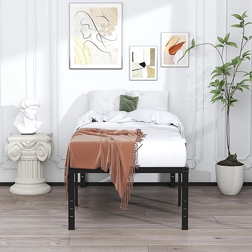 Miniatura 106 de EMODA Marco de cama Queen no necesita somier, plataforma de metal resistente de 6 pulgadas, marco de cama tamaño Queen con listones de acero, fácil