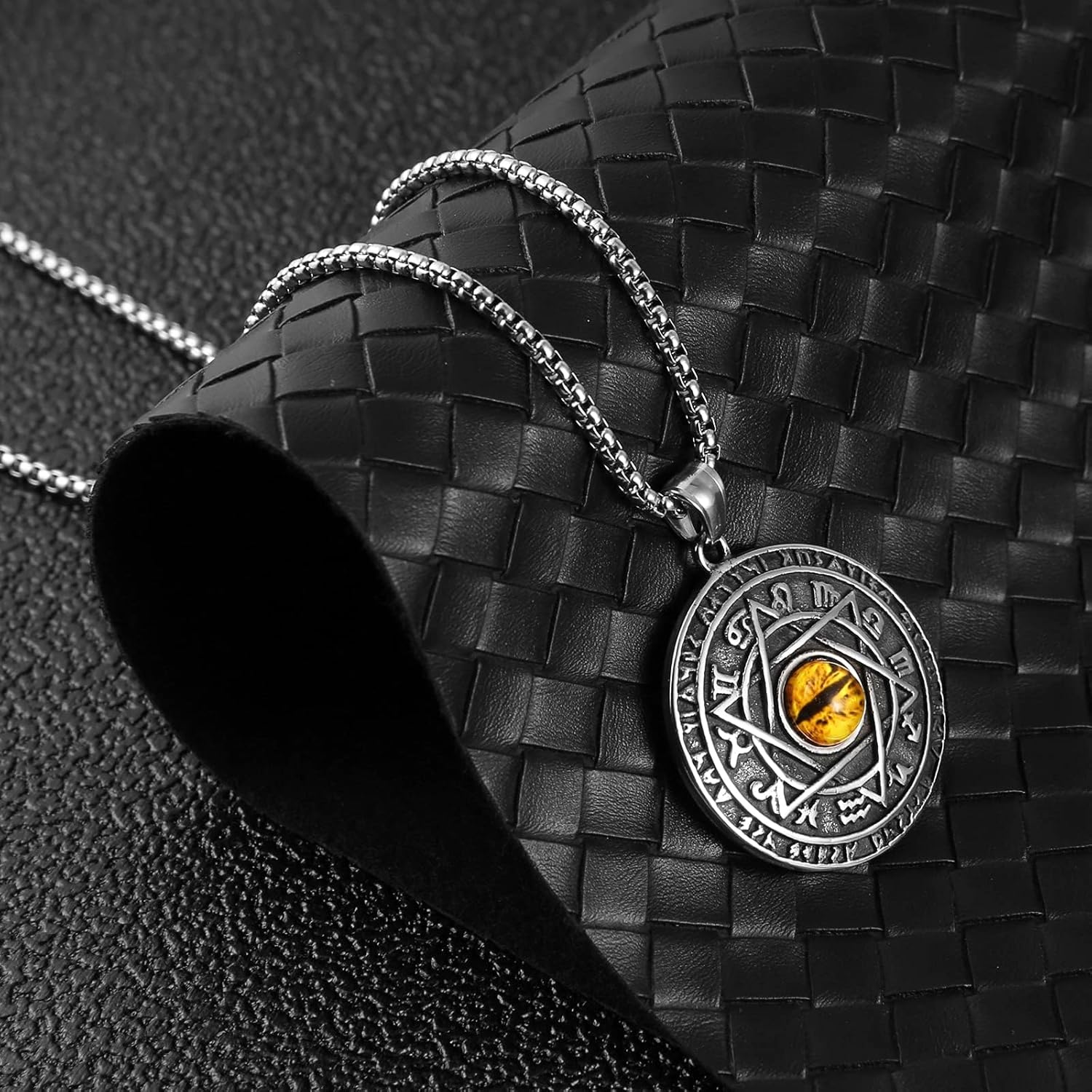 HZMAN Green Eyes Talisman Seal Solomon Six-pointed Star 12 Constellation Pendant Stainless Steel Necklaces - Image 4