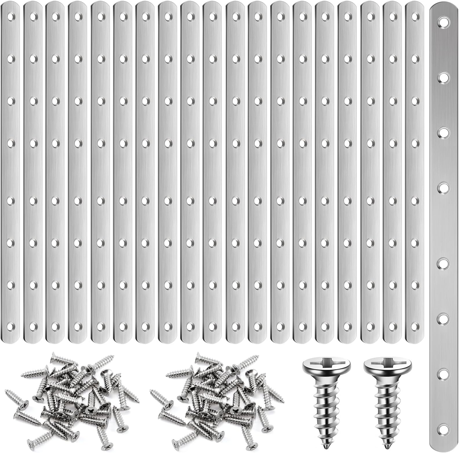 Equerre Metal 4 Pcs Heavy Duty Stainless Steel Flat Brackets - Straight Mending Plates For Joining Stainless Steel Home Improvement Mending Plates