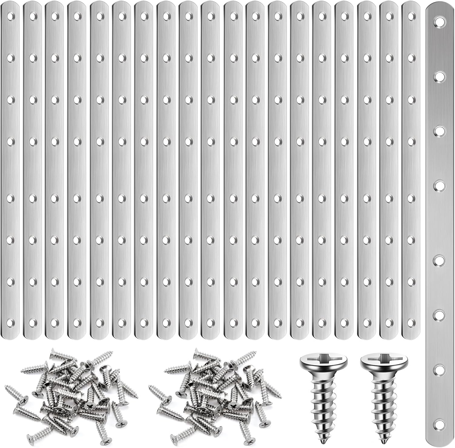 Zonon 40 Pcs Flat Mending Plate 12" Stainless Steel Straight Bracket Flat Straight Braces Metal Plate with Holes Mending Joining Plates Repair Fixing Bracket for Wood Connector with 320 Screw(Silver)