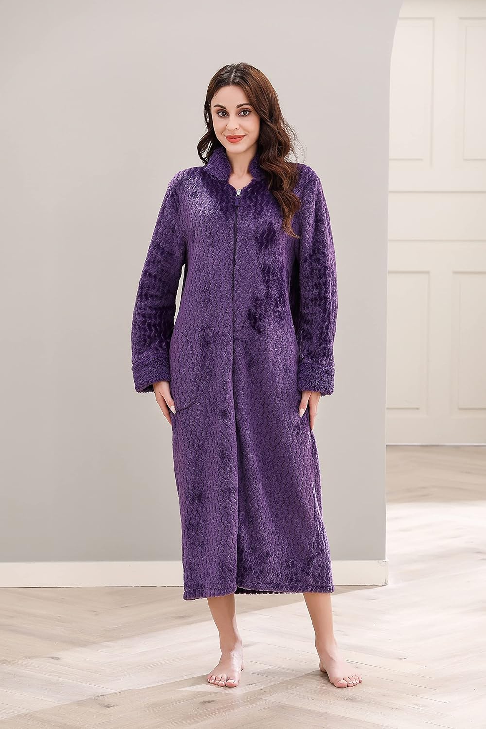 Richie House Women's Soft and Warm Fleece Robe with Zipper Size S-XL RHW2856