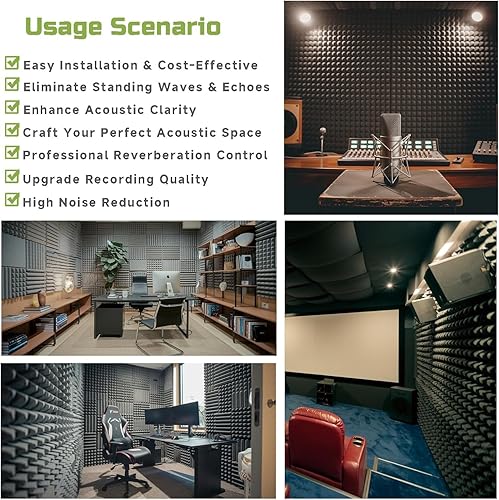 Miniatura 6 de Paquete de 56 paneles de espuma acústica, 2 x 12 x 12 pulgadas, paneles de espuma a prueba de sonido diseñados por Mirovant para paredes, cuñas