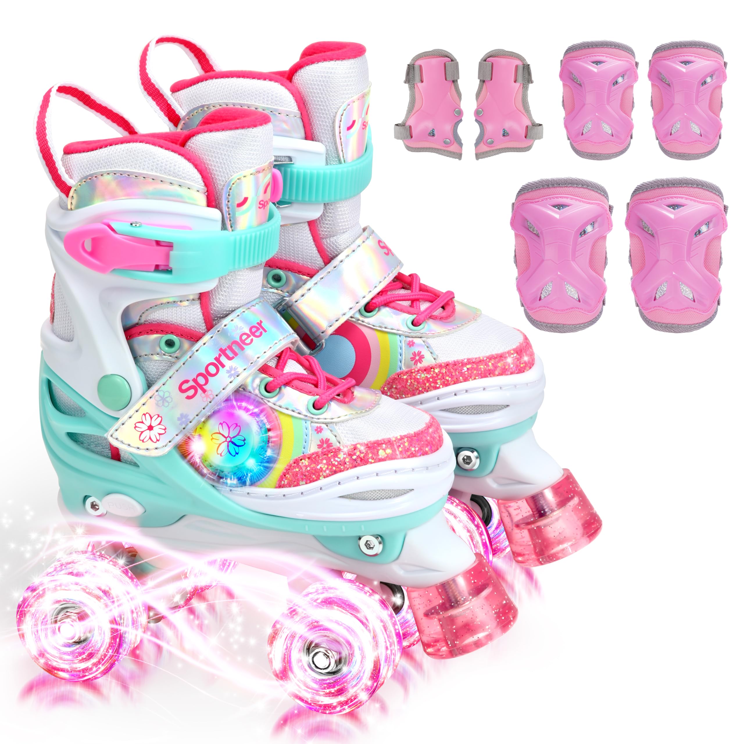 Pattini a rotelle per bambine regolabili 4 misure con 8 ruote LED illuminate