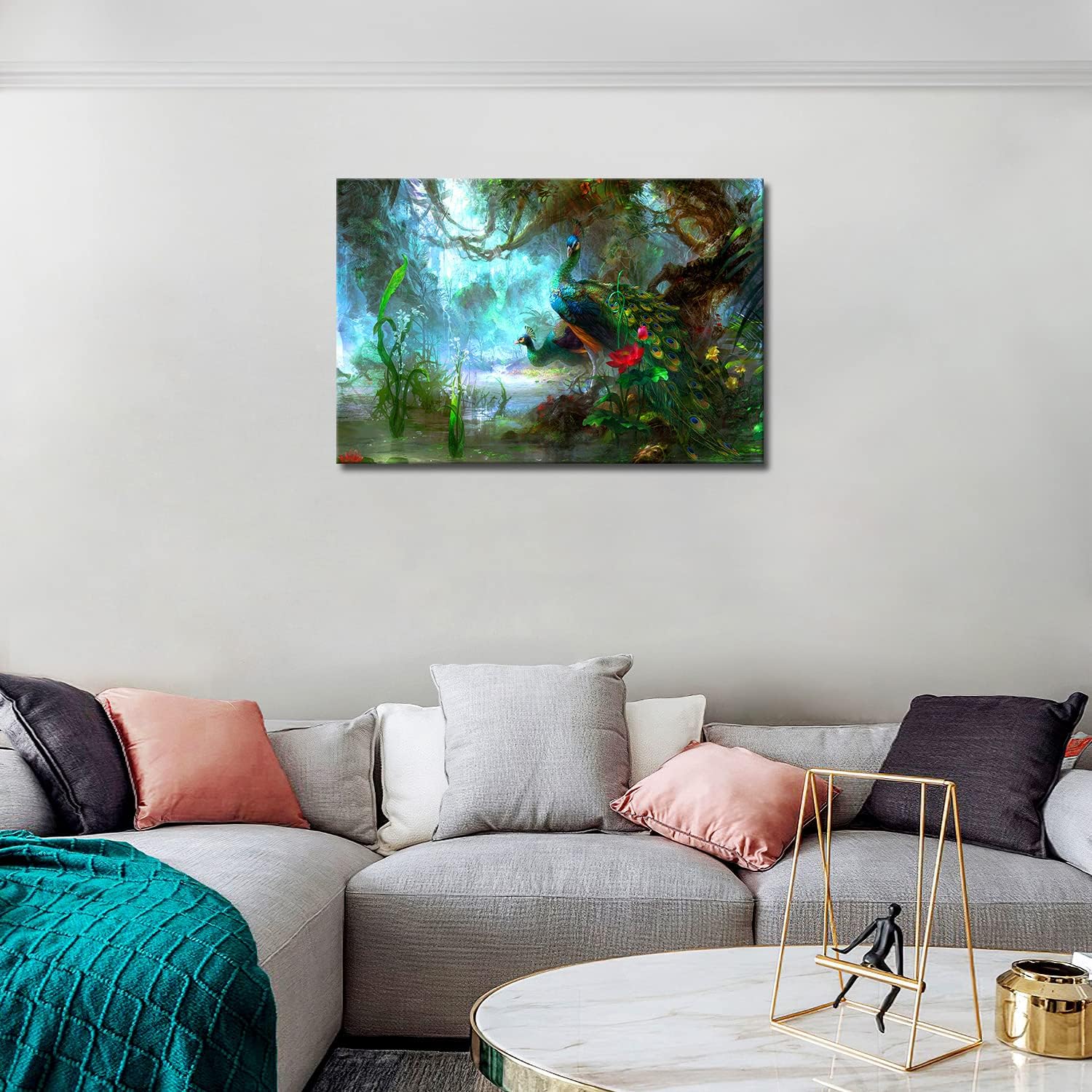 First Wall Art - Two Peacocks Walk in Forest Wall Art Painting Pictures Print On Canvas Animal The Picture for Home Modern Decoration