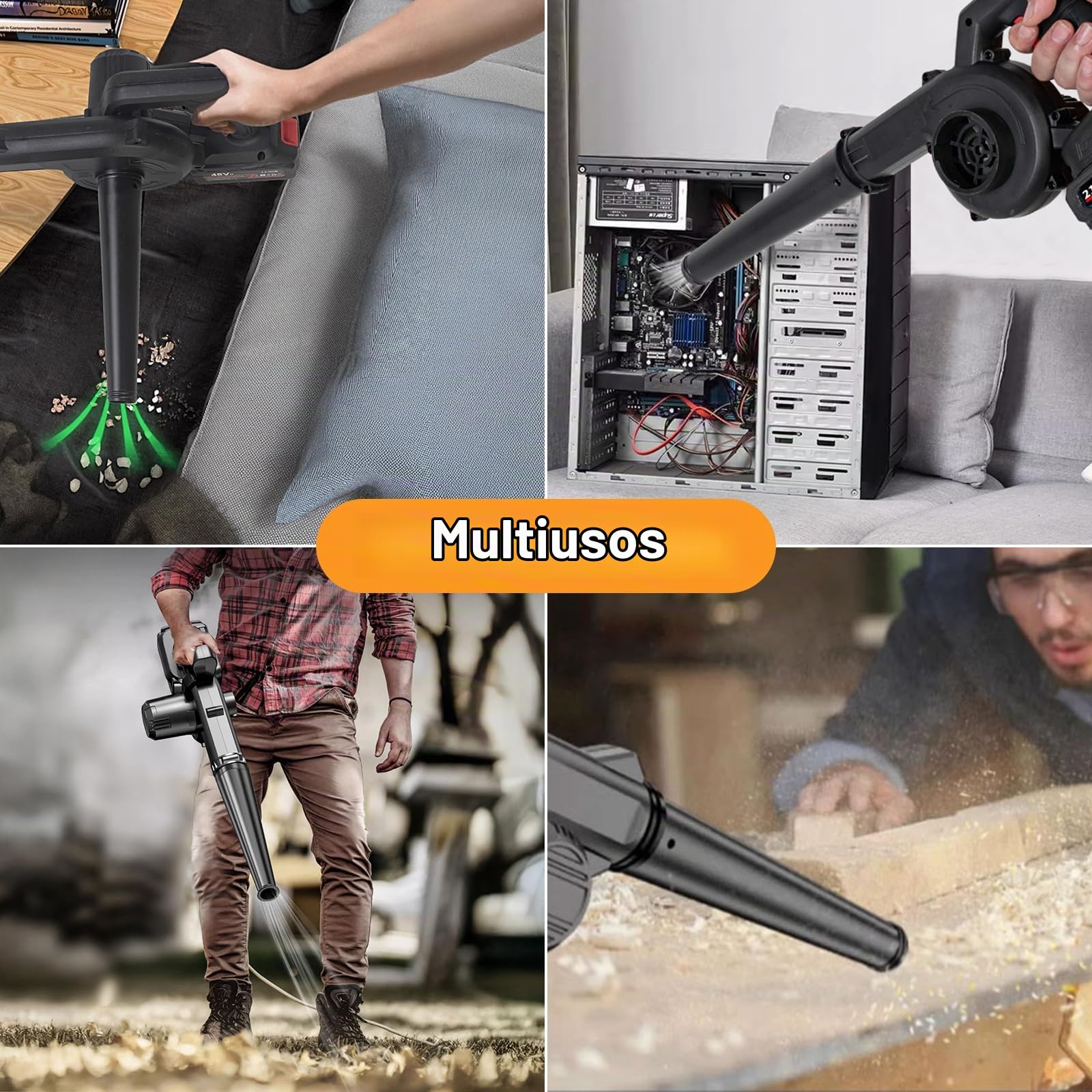 JIMACRO 21V Soplador de Hojas Bateria, Soplador de Aire Potente con Cargador y 2 Baterías, Soplador de Hojas Inalámbrico para Jardinería, Cuidado del Césped y Remoción de Nieve