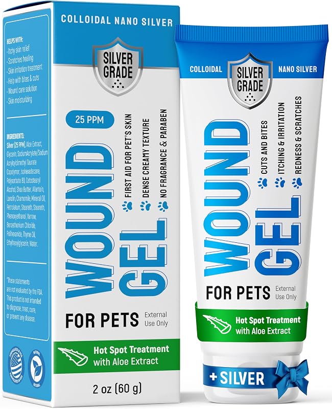Wound Gel Tube for Pets – Dog Wound Care with Silver & Aloe – Cat & Dog Hot Spot, Scratches, Cuts, Bites Care – Help with Abrasions & Sores in Horses – Safe Breeds – 2 Oz