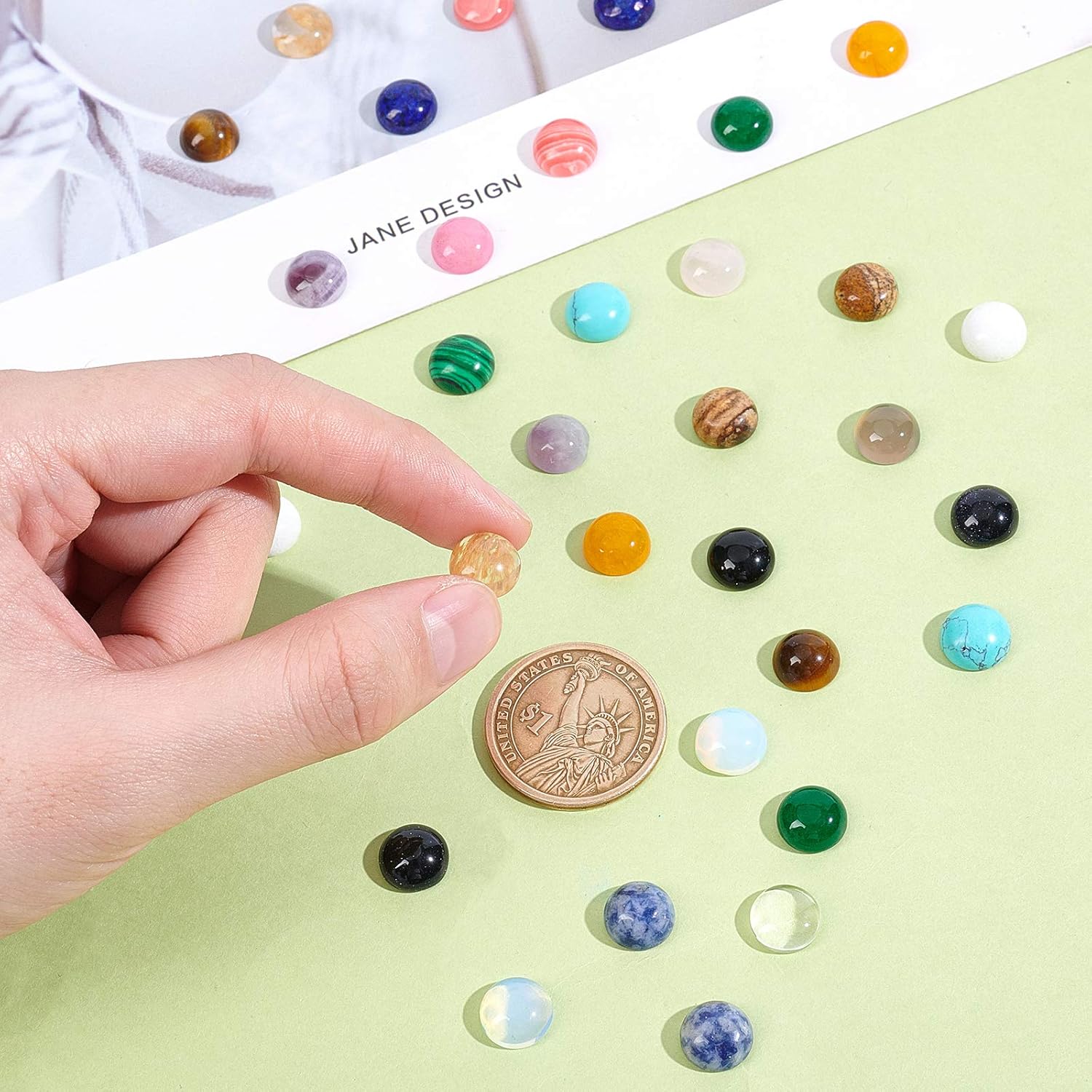 SUPERFINDINGS 40pcs 20 Style Cabochon Gemstone 10mm Half Round Dome Flatback Quartz Stone for Necklace Jewelry Making DIY Craft Handmade - Image 4