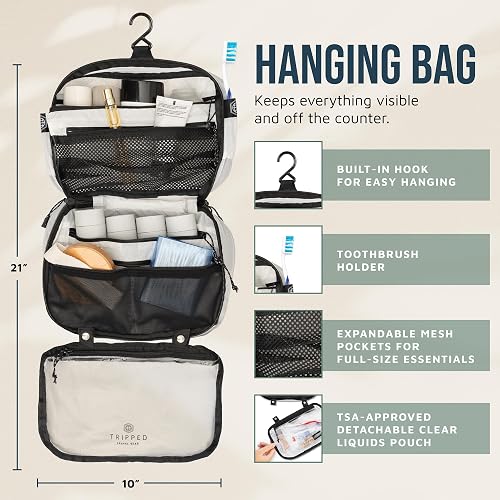 Toiletry Bag Kit Set: Hanging Travel Toiletry Bag + 311 TSA Cosmetic Liquid Bag + Ultralight Accessory Organizer Pouch, White Ripstop, Carry-On Quart Size, 3 Piece Toiletry Set - 3