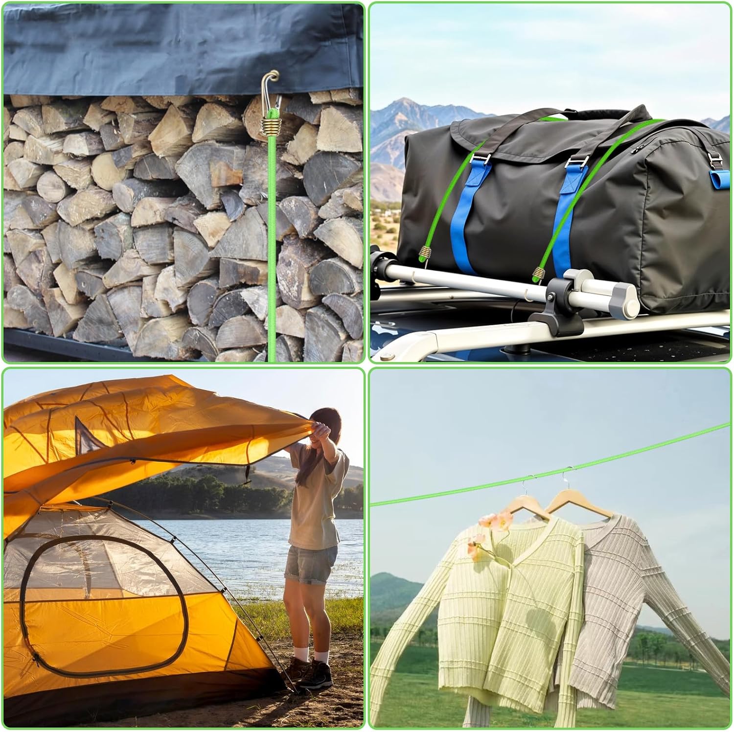 30 Pack Small Bungee Cords with Hooks, 10 Inch Mini Adjustable Stretchy Heavy Duty Short Elastic Bungee Cord for Camping, Tarps, Tents and Boats(Green)